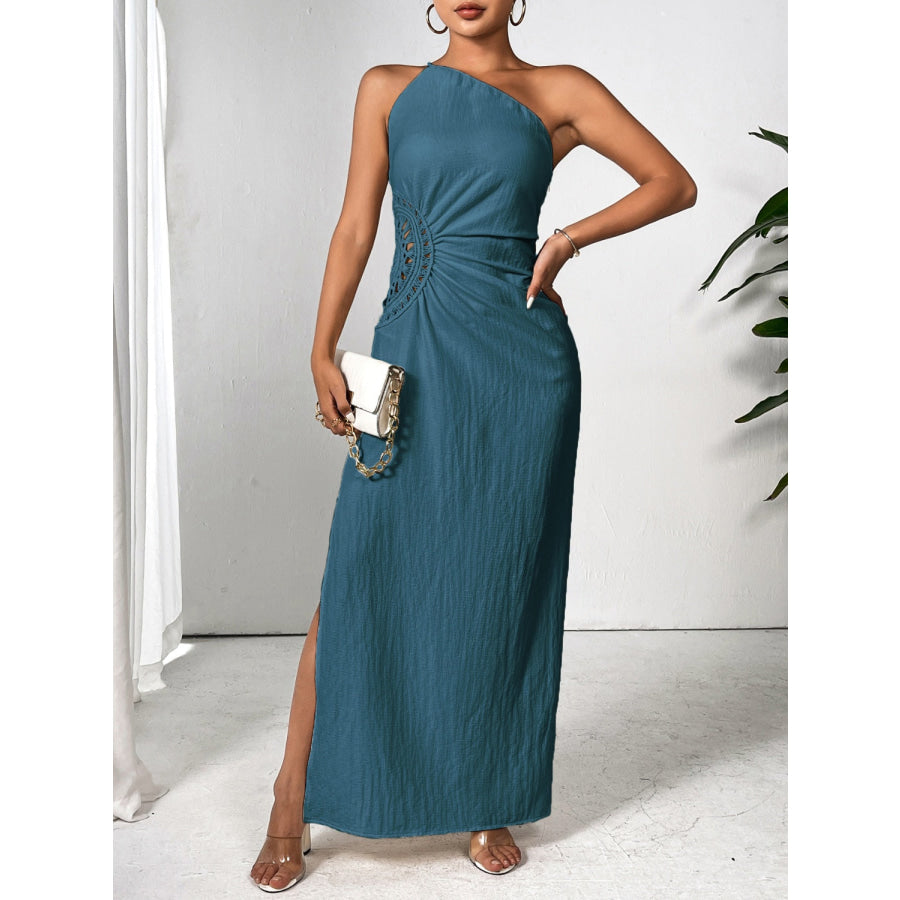 Slit One Shoulder Sleeveless Maxi Dress Apparel and Accessories