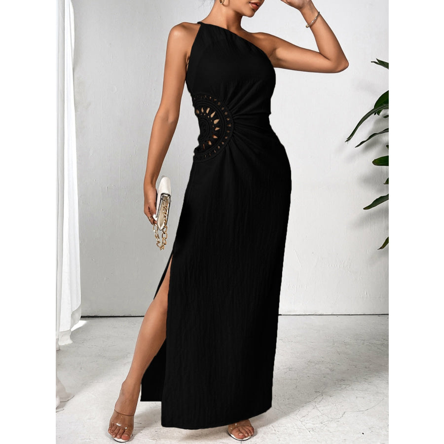 Slit One Shoulder Sleeveless Maxi Dress Apparel and Accessories