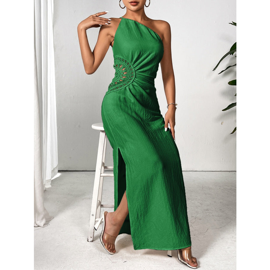 Slit One Shoulder Sleeveless Maxi Dress Apparel and Accessories