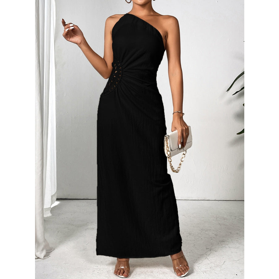 Slit One Shoulder Sleeveless Maxi Dress Black / S Apparel and Accessories