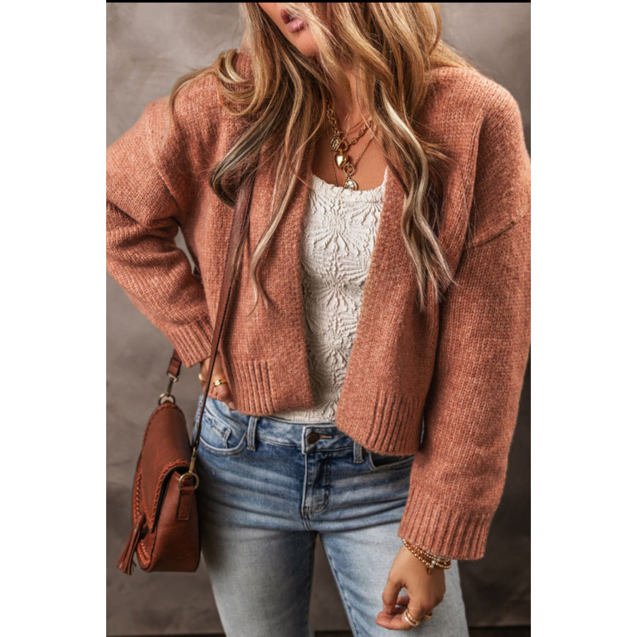 Slit Open Front Dropped Shoulder Cardigan Apparel and Accessories