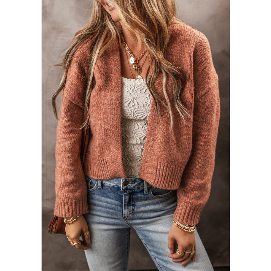 Slit Open Front Dropped Shoulder Cardigan Apparel and Accessories