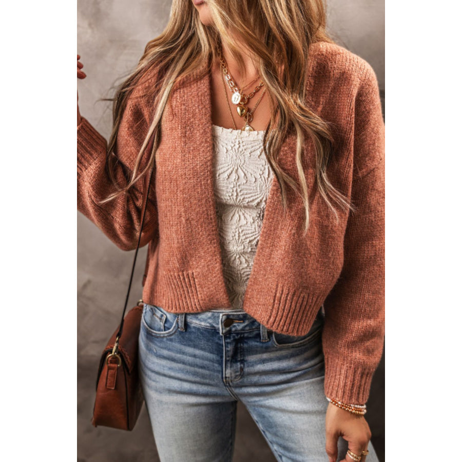 Slit Open Front Dropped Shoulder Cardigan Burnt Coral / S Apparel and Accessories