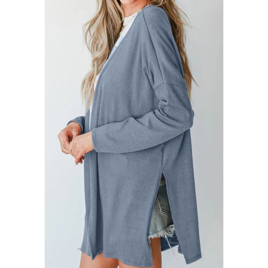 Slit Open Front Long Sleeve Cover Up Apparel and Accessories