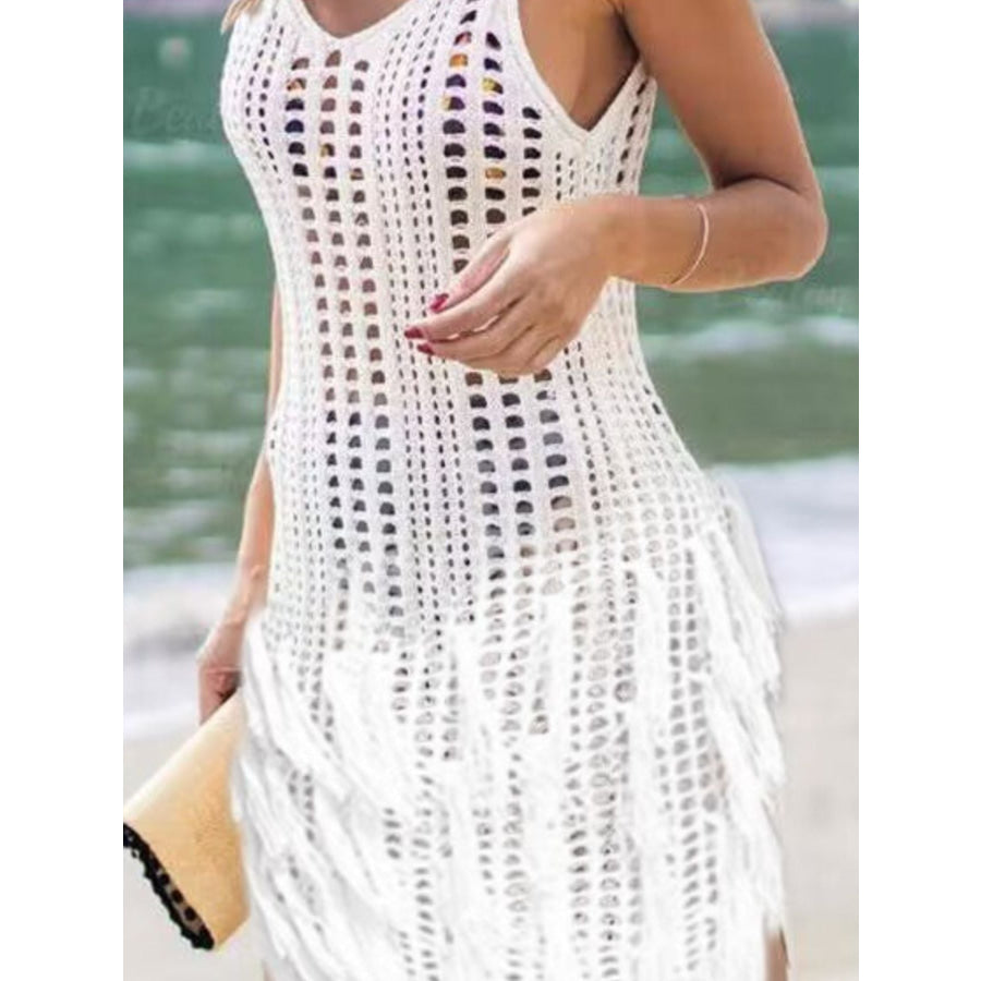 Slit Openwork Sleeveless Knit Cover Up Apparel and Accessories
