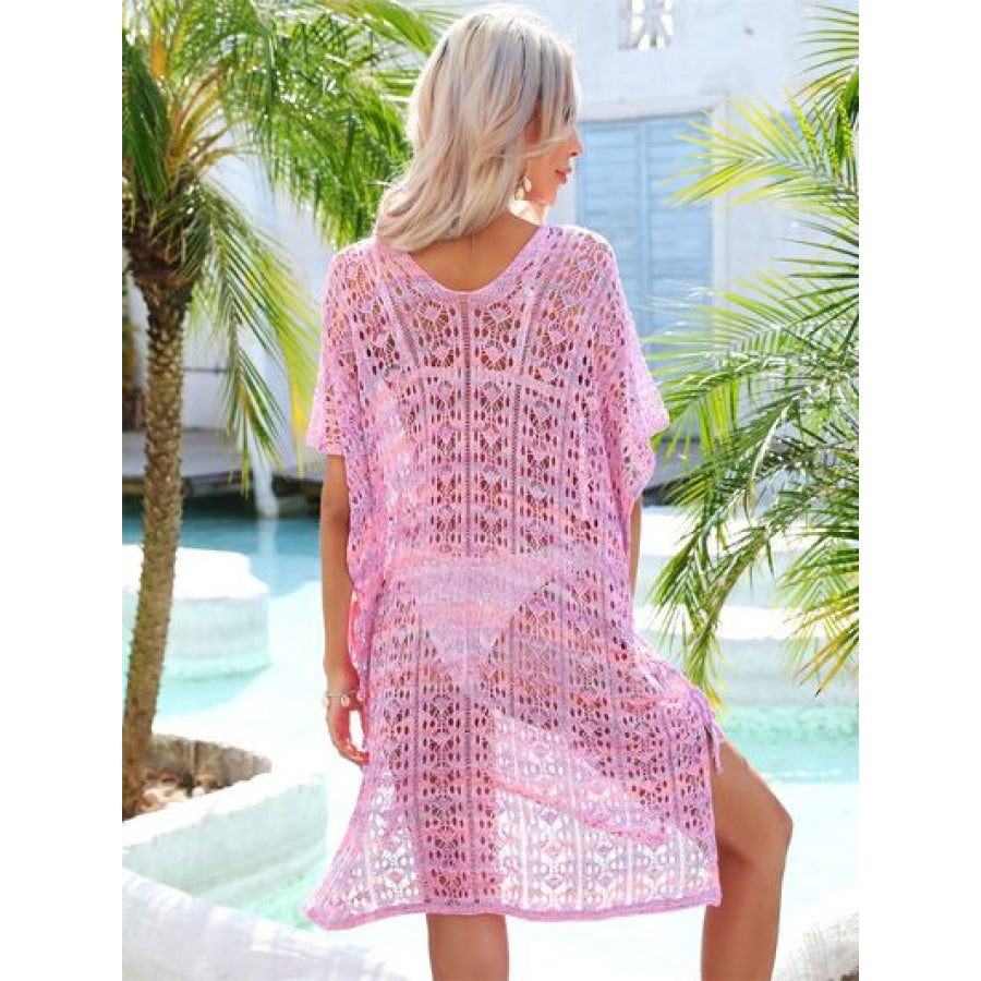 Slit Openwork V - Neck Cover Up Carnation Pink / One Size Apparel and Accessories