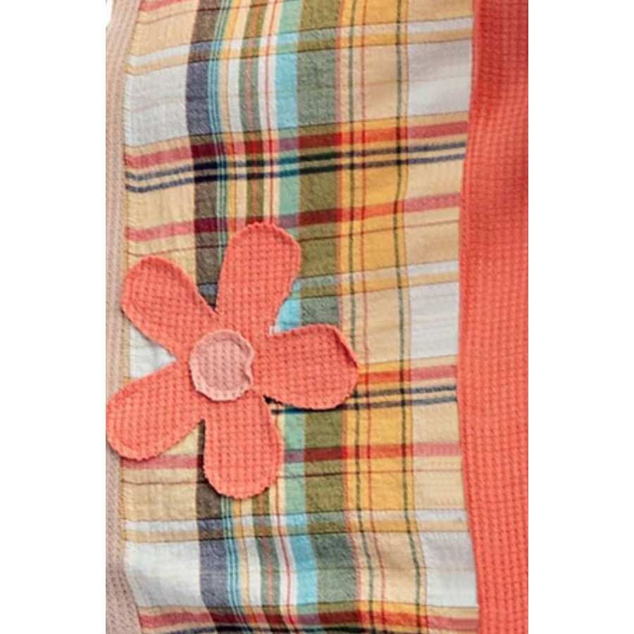 Slit Plaid Round Neck Long Sleeve Sweatshirt Apparel and Accessories