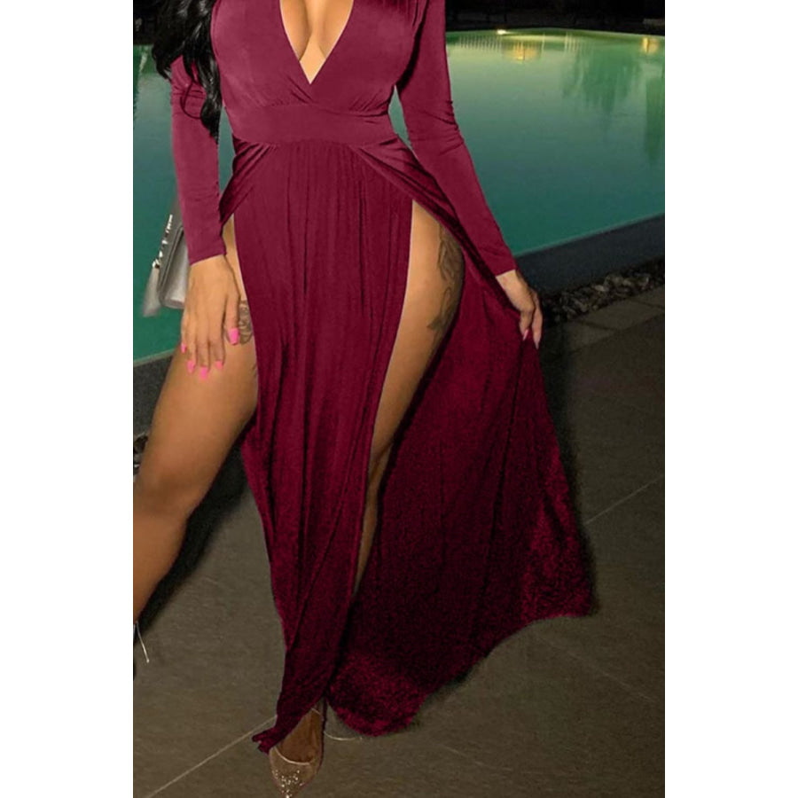Slit Plunge Long Sleeve Dress Apparel and Accessories