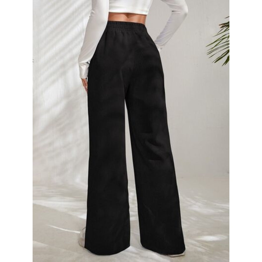 Slit Pocketed High Waist Wide Leg Pants Black / S Apparel and Accessories