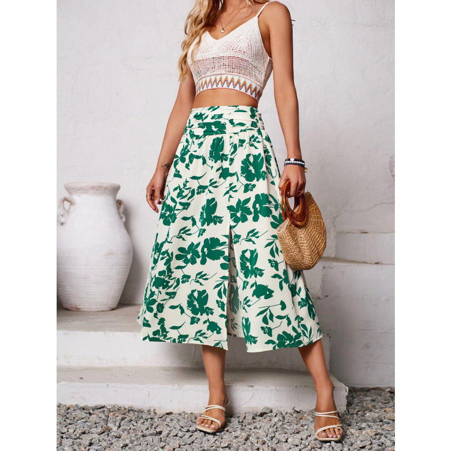 Slit Printed Midi Skirt Apparel and Accessories