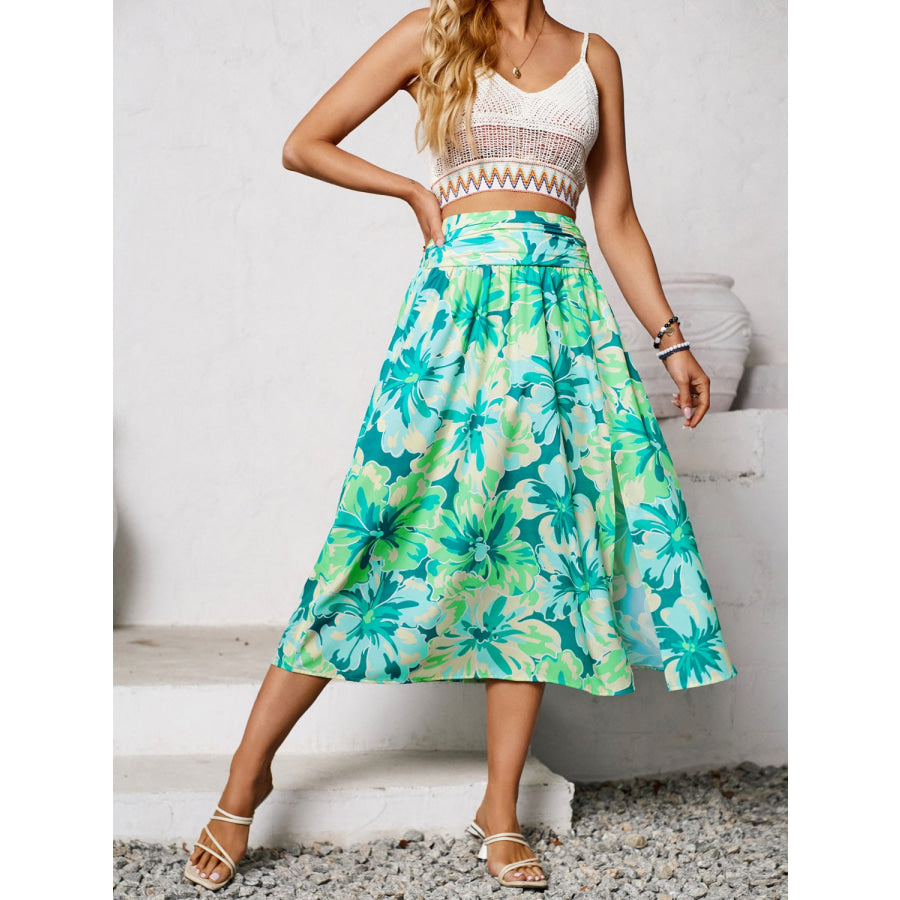 Slit Printed Midi Skirt Multicolor / S Apparel and Accessories