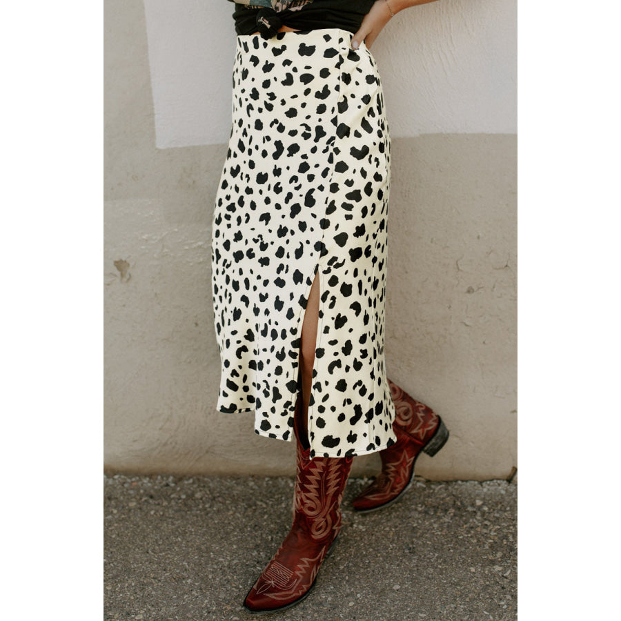 Slit Printed Midi Skirt White / S Apparel and Accessories