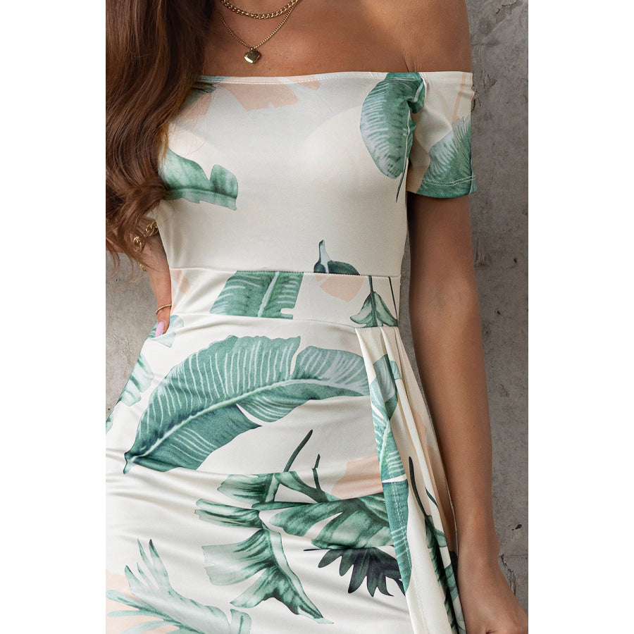 Slit Printed Off - Shoulder Midi Dress Apparel and Accessories