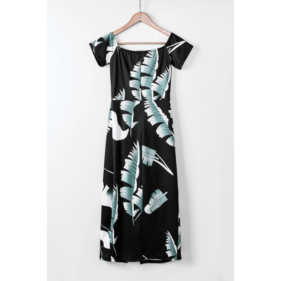 Slit Printed Off - Shoulder Midi Dress Apparel and Accessories