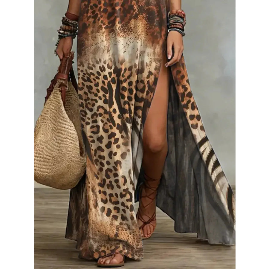 Slit Printed Sleeveless Maxi Dress Apparel and Accessories