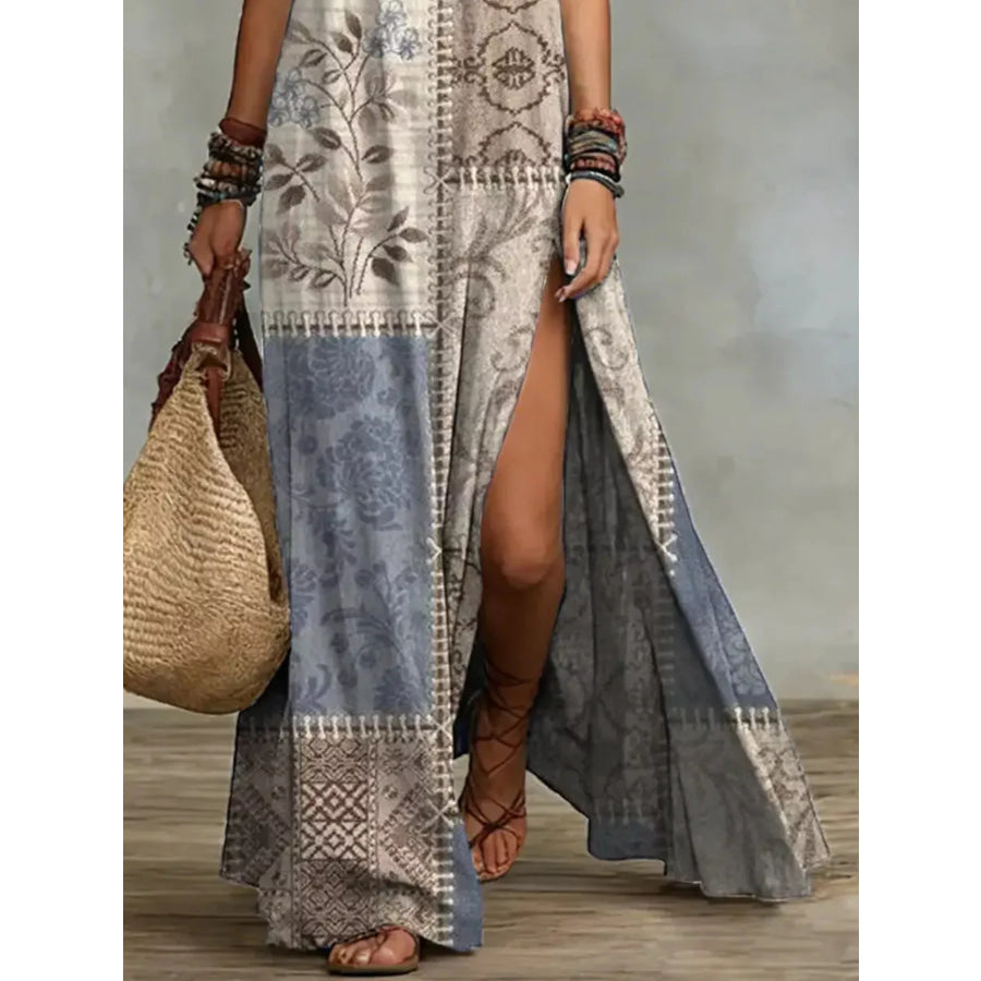 Slit Printed Sleeveless Maxi Dress Apparel and Accessories