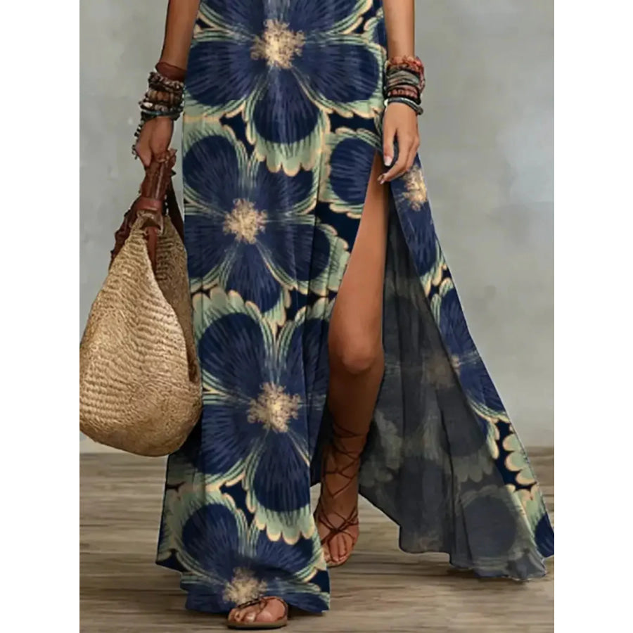 Slit Printed Sleeveless Maxi Dress Apparel and Accessories