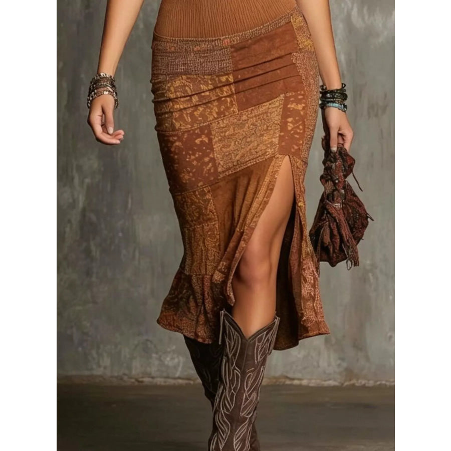 Slit Printed Sleeveless Midi Dress Apparel and Accessories