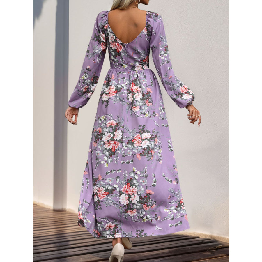 Slit Printed Surplice Long Sleeve Maxi Dress Apparel and Accessories