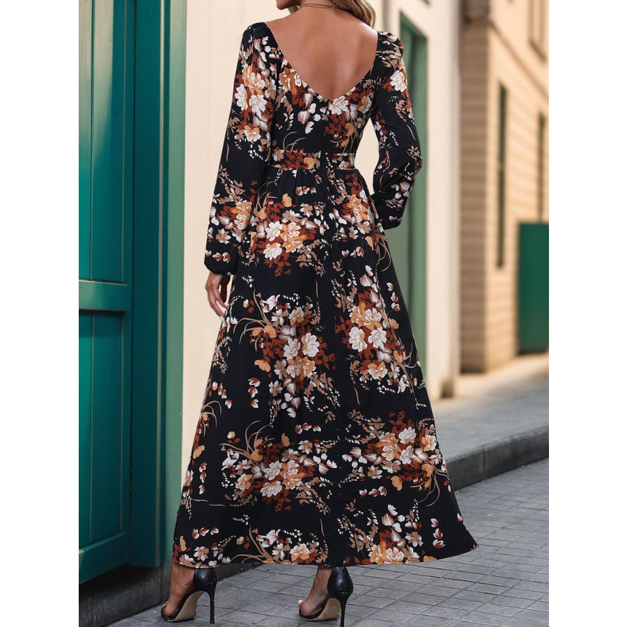 Slit Printed Surplice Long Sleeve Maxi Dress Apparel and Accessories