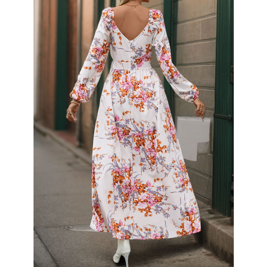 Slit Printed Surplice Long Sleeve Maxi Dress Apparel and Accessories