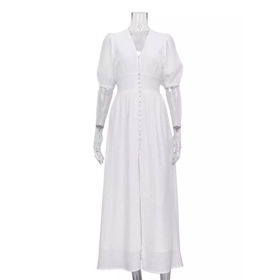 Slit Puff Sleeve Maxi Dress Apparel and Accessories