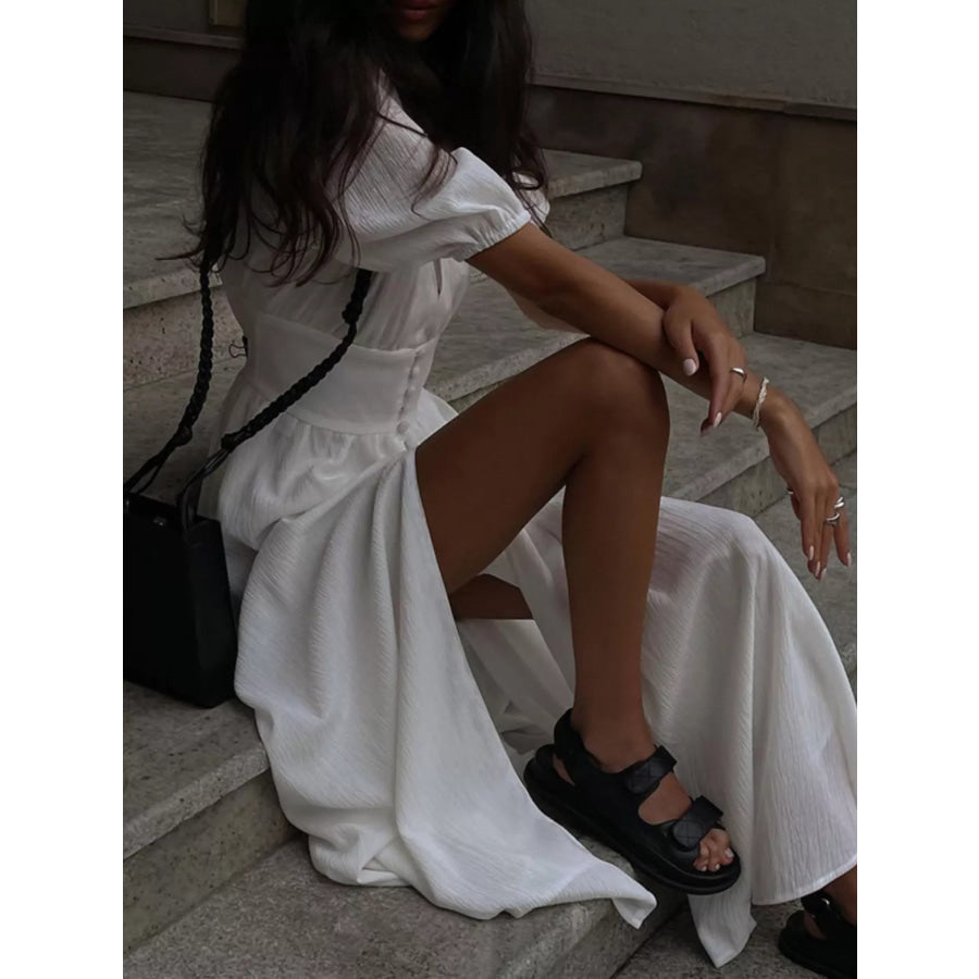 Slit Puff Sleeve Maxi Dress Apparel and Accessories