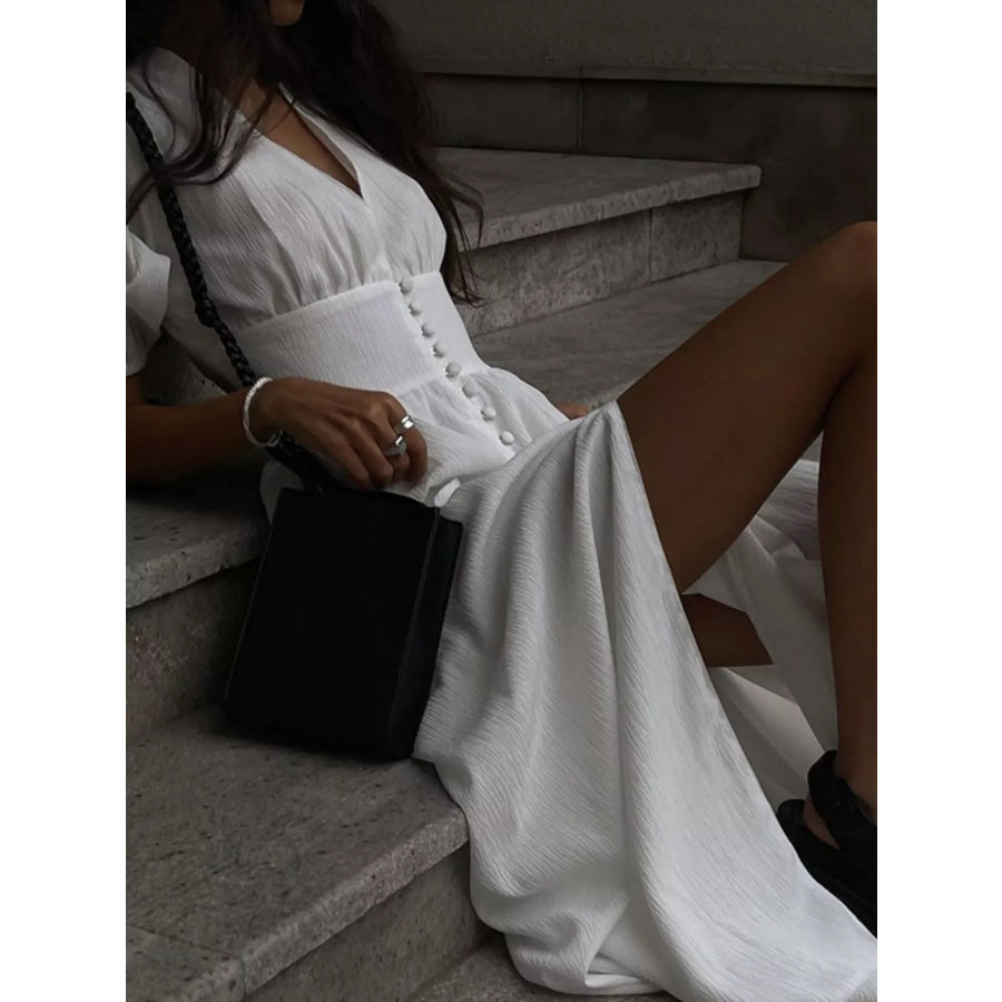 Slit Puff Sleeve Maxi Dress Apparel and Accessories