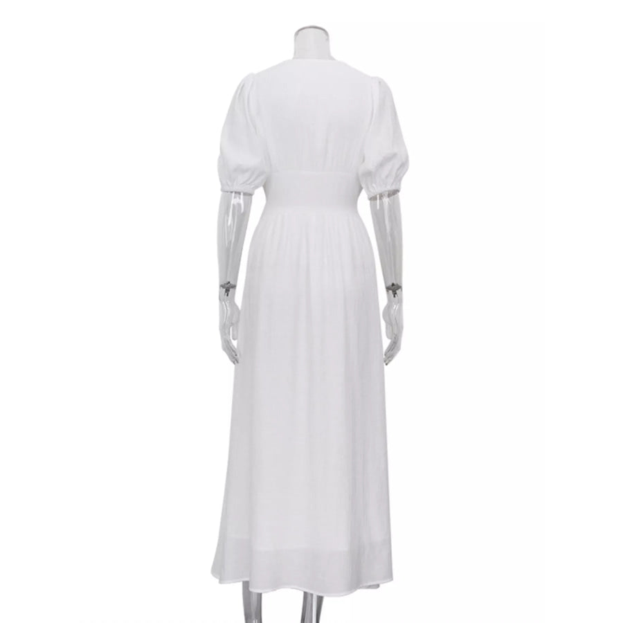 Slit Puff Sleeve Maxi Dress Apparel and Accessories