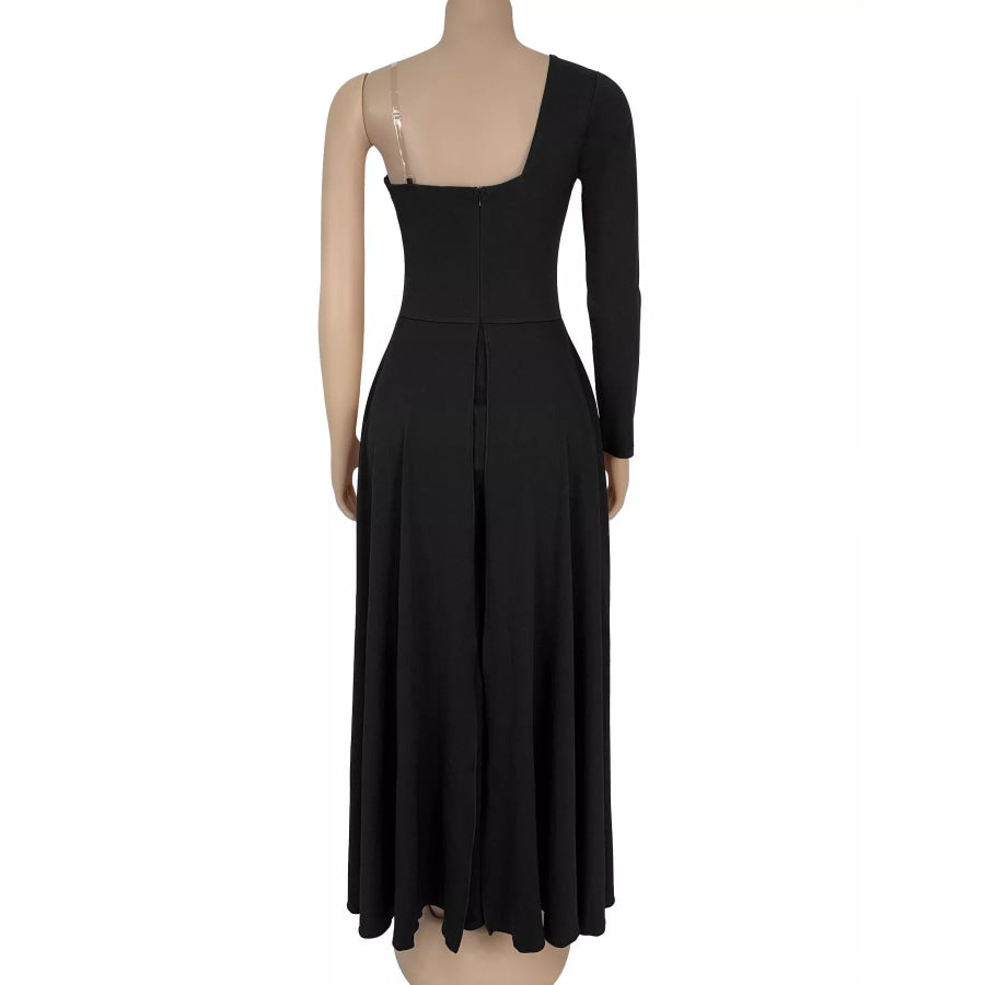 Slit Rhinestone One Shoulder Maxi Dress Apparel and Accessories
