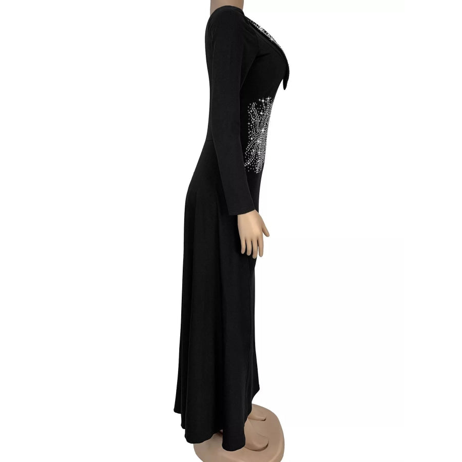 Slit Rhinestone One Shoulder Maxi Dress Apparel and Accessories