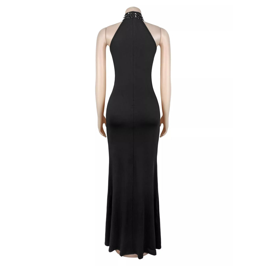 Slit Rhinestone Sleeveless Maxi Dress Apparel and Accessories