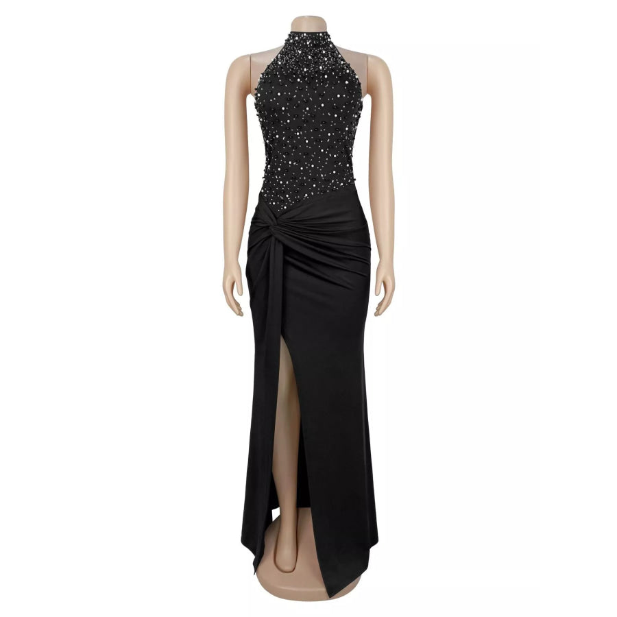 Slit Rhinestone Sleeveless Maxi Dress Apparel and Accessories