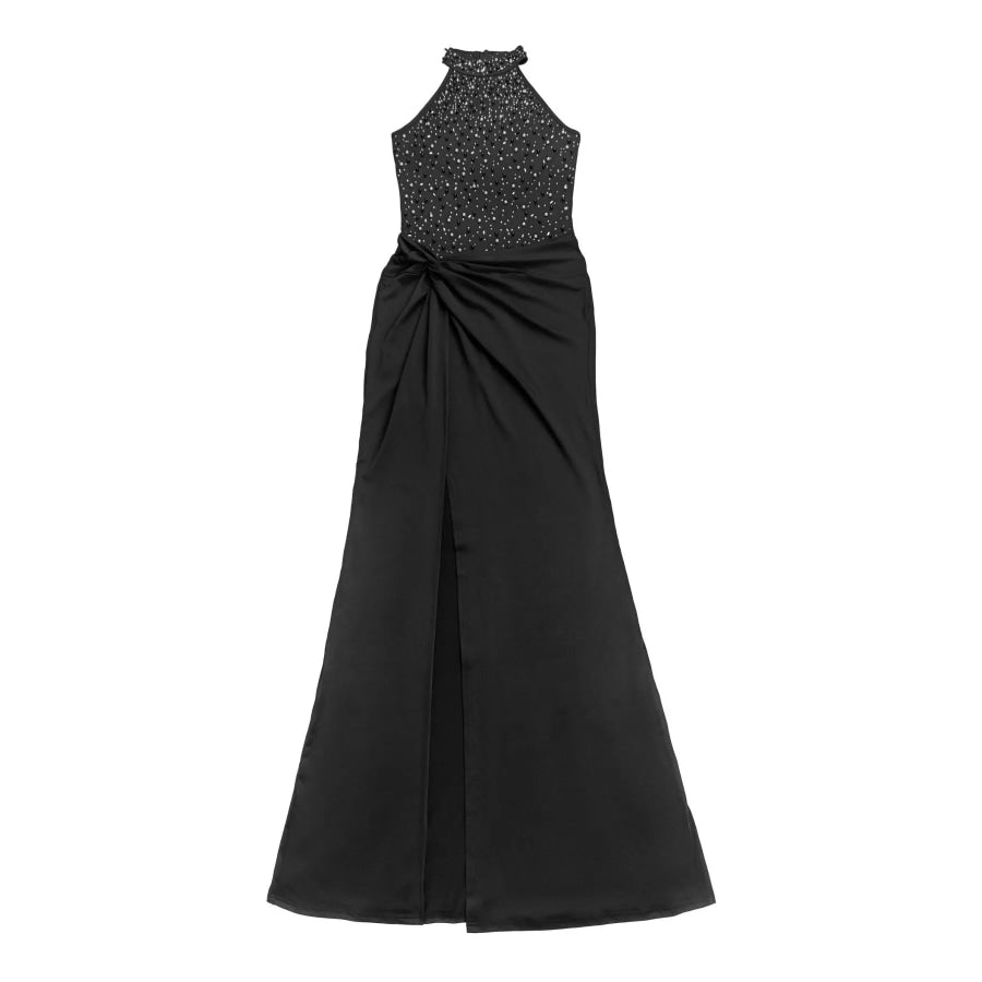 Slit Rhinestone Sleeveless Maxi Dress Apparel and Accessories