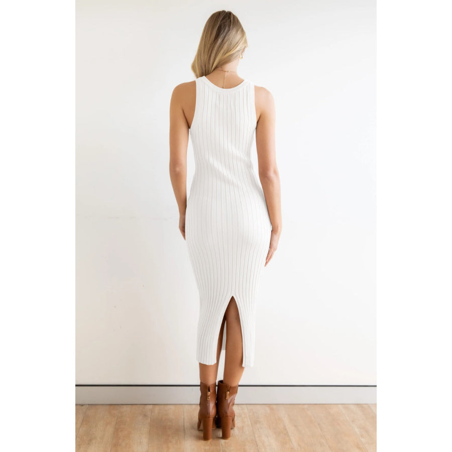 Slit Ribbed Round Neck Sleeveless Dress Apparel and Accessories