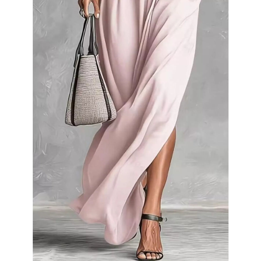 Slit Roll-Up Sleeve Maxi Dress Apparel and Accessories