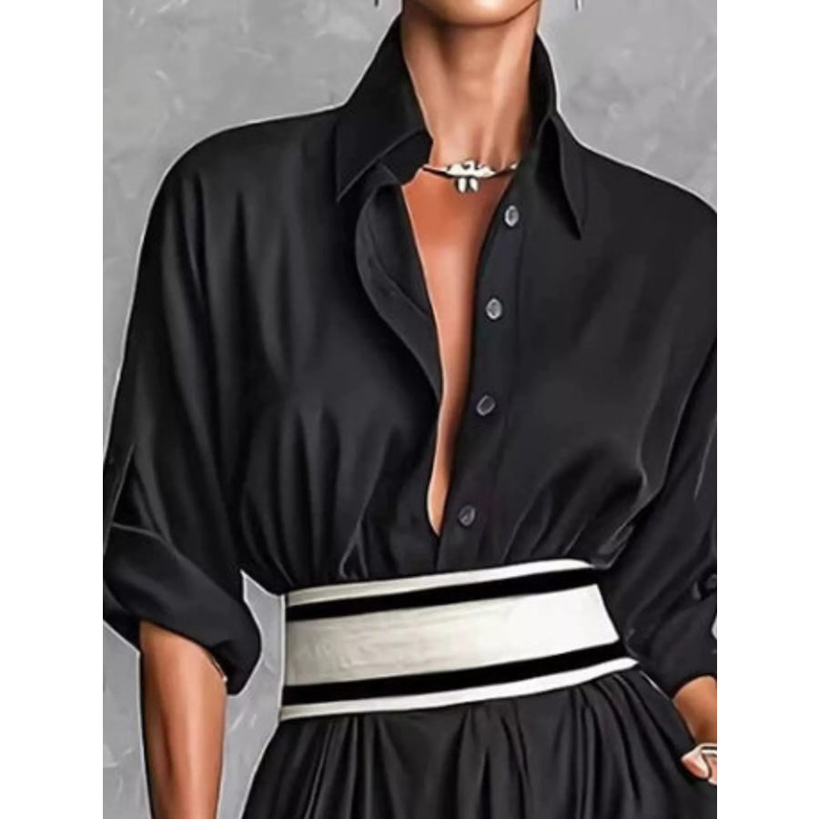 Slit Roll-Up Sleeve Maxi Dress Apparel and Accessories