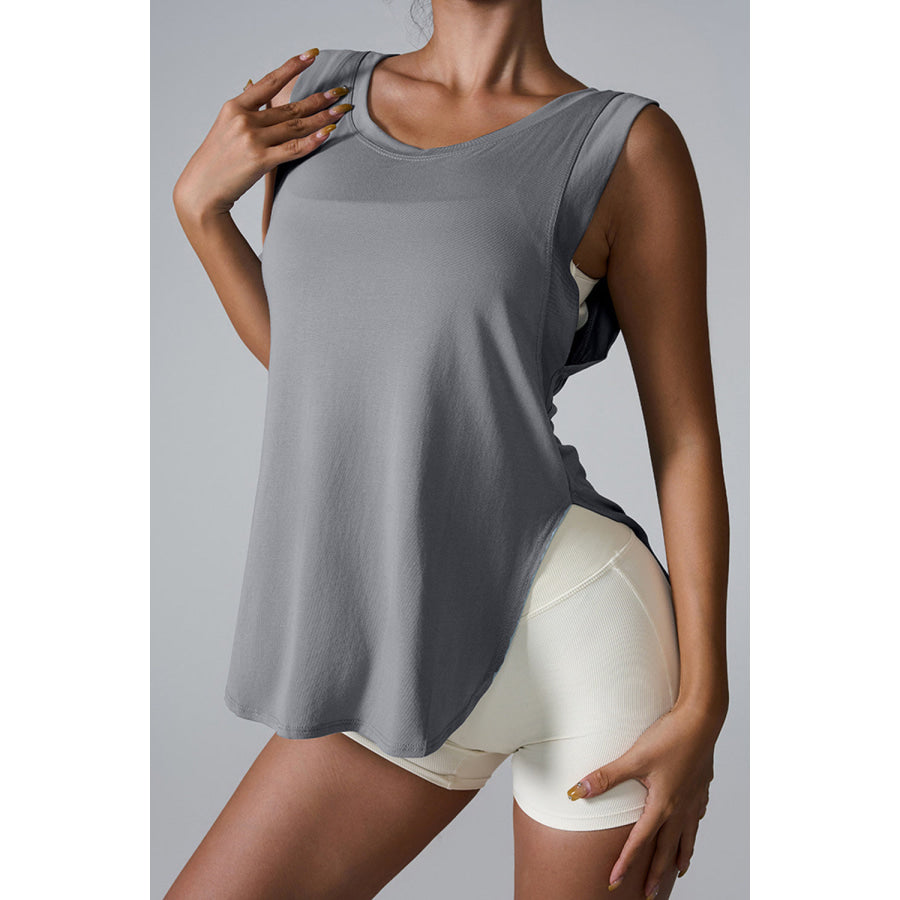 Slit Round Neck Active Tank Apparel and Accessories