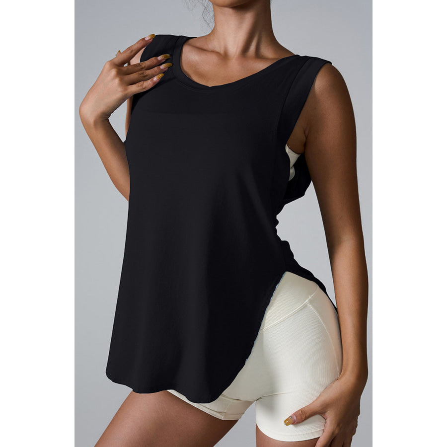 Slit Round Neck Active Tank Black / S Apparel and Accessories