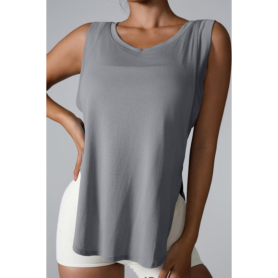 Slit Round Neck Active Tank Charcoal / S Apparel and Accessories