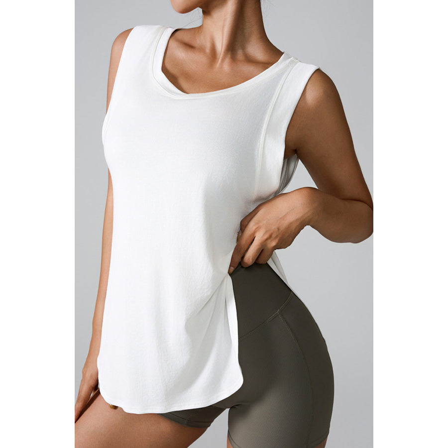 Slit Round Neck Active Tank White / S Apparel and Accessories