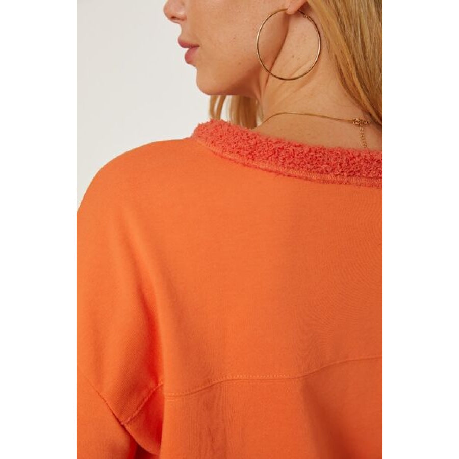 Slit Round Neck Dropped Shoulder Sweatshirt Apparel and Accessories