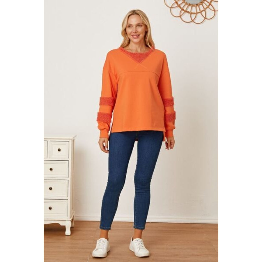 Slit Round Neck Dropped Shoulder Sweatshirt Apparel and Accessories