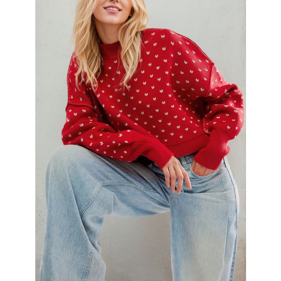 Slit Round Neck Long Sleeve Sweater Apparel and Accessories