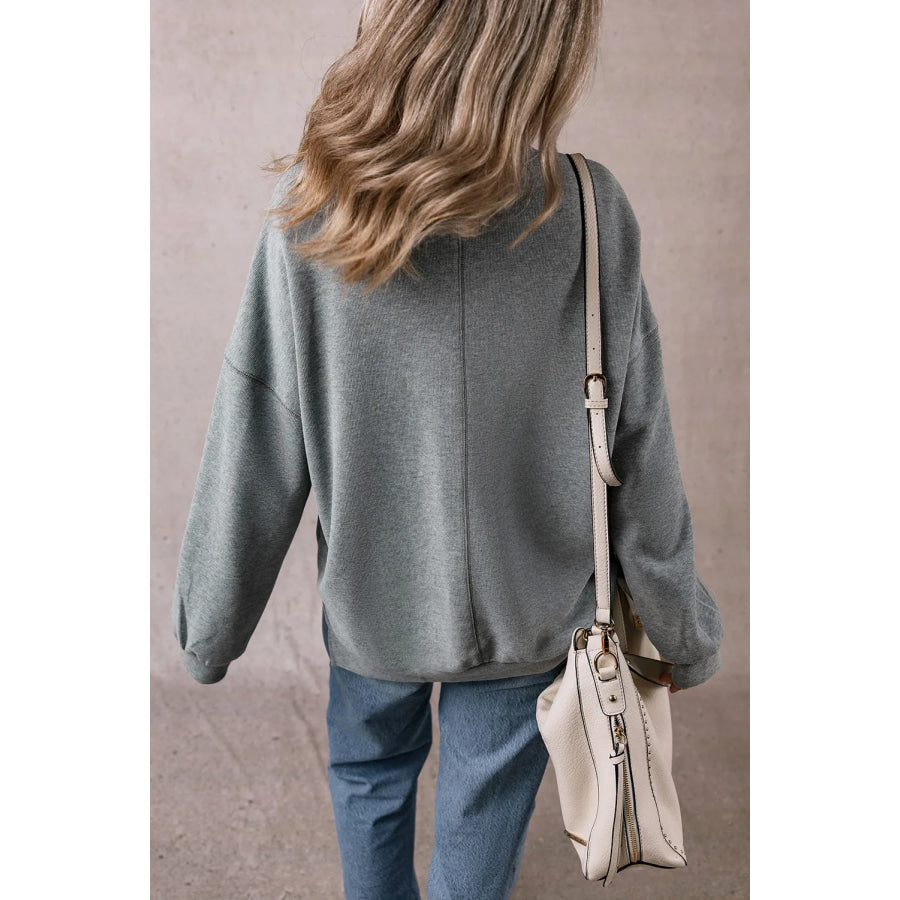 Slit Round Neck Long Sleeve Sweatshirt Apparel and Accessories