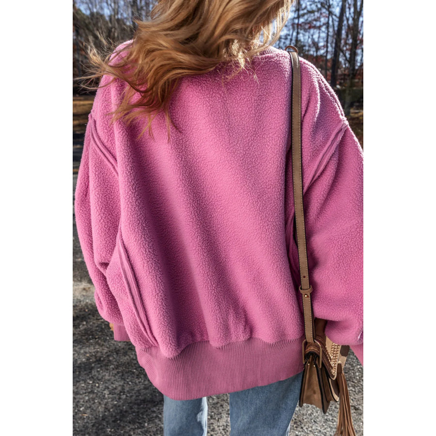 Slit Round Neck Long Sleeve Sweatshirt Apparel and Accessories