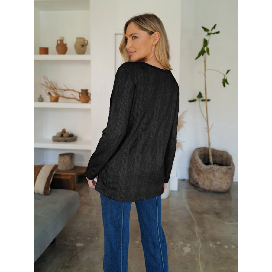 Slit Round Neck Long Sleeve T-Shirt Apparel and Accessories