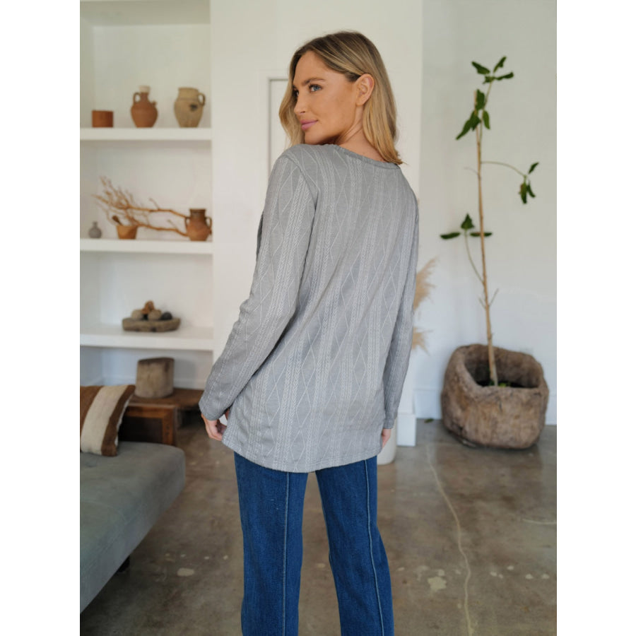 Slit Round Neck Long Sleeve T-Shirt Apparel and Accessories