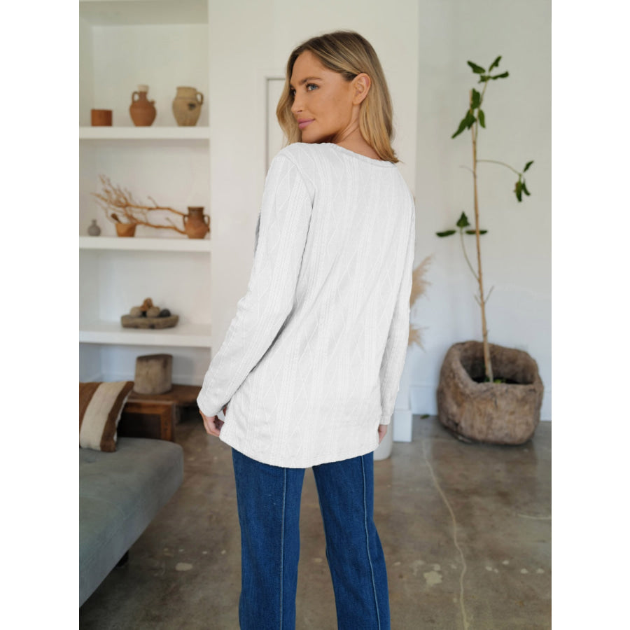 Slit Round Neck Long Sleeve T-Shirt Apparel and Accessories