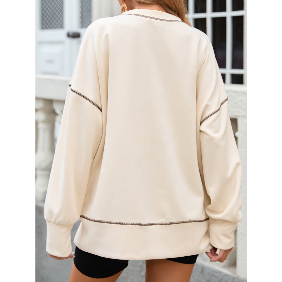 Slit Round Neck Long Sleeve T-Shirt Apparel and Accessories